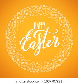 Happy Easter poster with hand drawn lettering, vector illustration