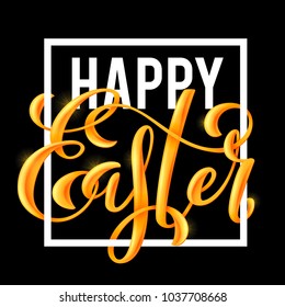 Happy Easter poster with hand drawn lettering, vector illustration