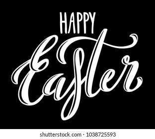 Happy Easter poster with hand drawn lettering, vector illustration