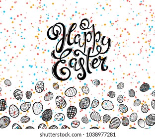 Happy Easter poster with hand drawn lettering, vector illustration