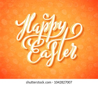 Happy Easter poster with hand drawn lettering, vector illustration