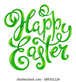 Happy Easter poster with hand drawn lettering, vector illustration