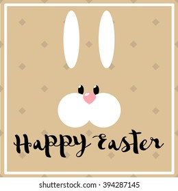 Happy easter poster with hare. Vector postcard. Easter bunny.