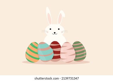 happy easter poster illustration with eggs and bunny ears