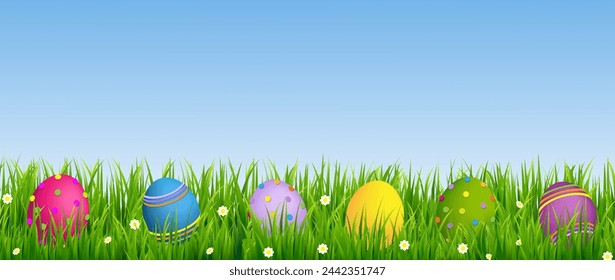 Happy Easter Poster And Nature Background With Gradient Mesh, Vector Illustration
