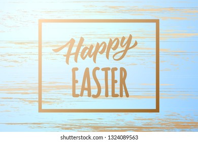 Happy easter poster on wooden vintage texture background. Spring holiday lettering on realistic vector timber wood surface. Vector traditional religious holiday celebration illustration