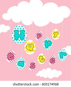 Happy Easter poster with pink background illustration