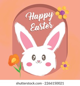 Frohe Osterposter mit Kaninchen und Blumen Vektor
