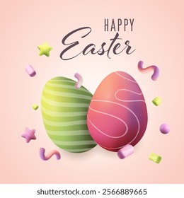 Happy Easter, poster, realistic 3d . Vector illustration on transparent background