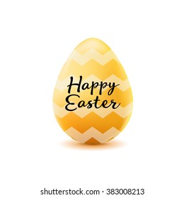 happy easter poster, realistic yellow egg with wave pattern on a white background.
