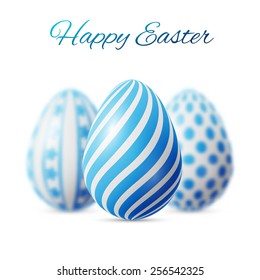 happy easter poster, three blue eggs with different pattern
