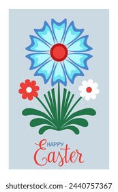 Happy Easter poster with traditional ethnic pattern, folk ornament with flowers