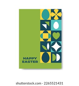 Happy Easter Poster. Vector Flat Abstract Easter Neo Geometric Card. Trendy Pattern for Poster, Banner, Flyer, Postcard, Spring Theme Presentation and Web Design.