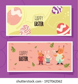 Happy easter posters on purple background