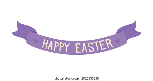 Happy Easter Purple Ribbon Banner On White Background Cartoon Vector Illustration