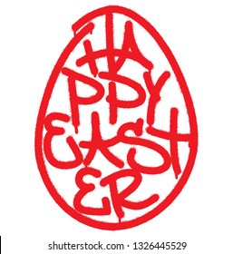 ''Happy Easter'' quote in an egg shape. Spray graffiti tag letters.