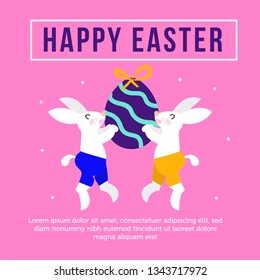 happy easter with rabbit banner template