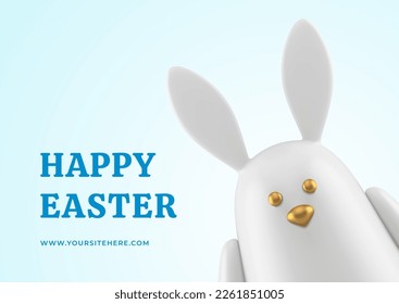 Happy Easter rabbit bauble animal character spring holiday 3d greeting card design template realistic vector illustration. Bunny toy festive religious spring event invitation congratulations decor