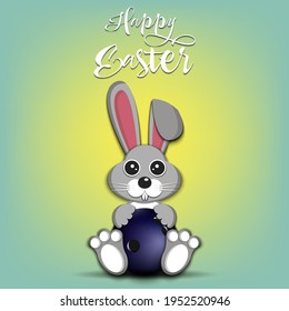 Feliz Pascua. Conejo de Pascua con bolera en un fondo aislado. Patrón para tarjeta de saludo, pancarta, afiche, invitación. Ilustración del vector