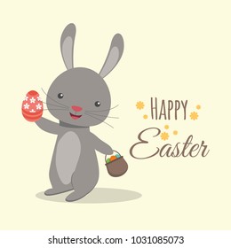 Happy easter with The rabbit brought an egg cart
