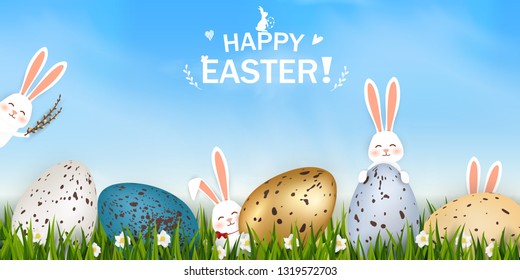 Happy Easter Background Realistic Decorated Quail Stock Vector (Royalty ...