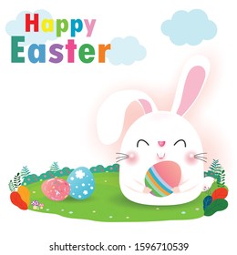 Happy Easter Rabbit Bunny greeting card on background. Easter banner template, Easter eggs Vector illustration. 