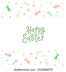 Feliz conejo de Pascua, estilo minimalista conejito con letreros y marcos. Ilustración de material vectorial aislada en fondo blanco para tarjeta de saludo de Pascua, plantilla para invitación.