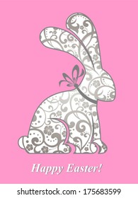 Happy Easter Rabbit Bunny on pink Background. Vector illustration. 