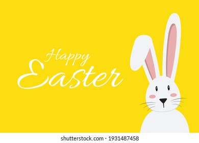 Happy Easter Rabbit Bunny on Yellow Background. Vector Illustrator  Eps 10.