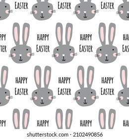 Happy Easter rabbit bunny seamless pattern vector illustration. Cute Scandinavian hand drawn bunny for seamless background, pattern for textile, fabric, wrapping paper, wallpaper, packaging. 