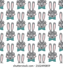 Happy Easter rabbit bunny seamless pattern vector illustration. Cute Scandinavian hand drawn bunny for seamless background, pattern for textile, fabric, wrapping paper, wallpaper, packaging. 