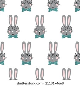 Happy Easter rabbit bunny seamless pattern vector illustration. Cute Scandinavian hand drawn bunny for seamless background, pattern for textile, fabric, wrapping paper, wallpaper, packaging. 