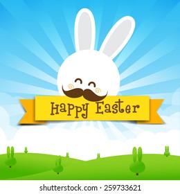 Happy easter rabbit bunny with text on nature background vector illustration