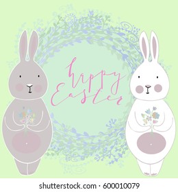  Happy Easter Rabbit Bunny, vector lettering isolated