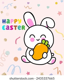 happy easter rabbit carrot icon cartoon celebrate character bunny child book background greeting cards coloring happy 