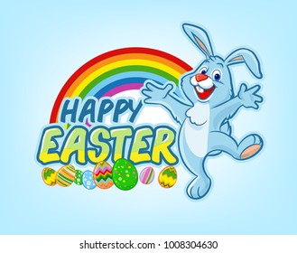 happy easter with rabbit cartoon