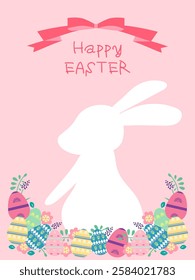 Happy Easter. Rabbit and colorful easter eggs.