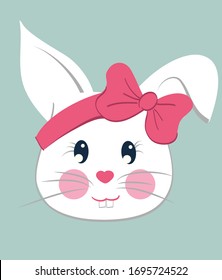 happy easter rabbit. cute white rabbit with bow