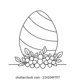 Happy Easter rabbit in doodle style. Cute outline rabbit, bunny for coloring. Rabbit Bunny Cartoon Outline Coloring Book or page for kids. Illustration Vector. 