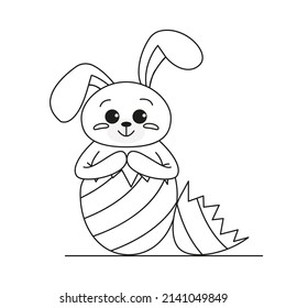 Feliz conejo de Pascua al estilo doodle. Conejo de contorno lindo, conejito para colorear. Libro o página de dibujo de dibujo de conejo conejo para niños. Vector de ilustración. 