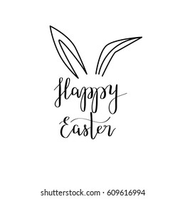 Happy Easter rabbit ear cute calligraphy design