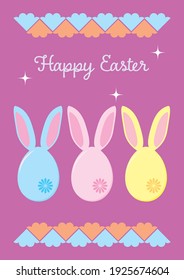 Happy Easter Rabbit Ear Eggs Purple Greeting Card