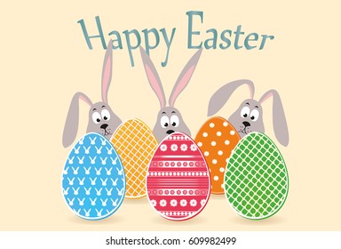 Happy easter. Rabbit with ears. Egg with a heart. Greeting card for the holiday. Free space for text