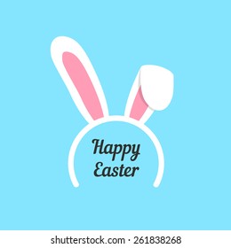 happy easter with rabbit ears mask. concept of children wear, graphic template, tradition, retro art, jackrabbit. isolated on blue background. flat style trendy modern logo design vector illustration