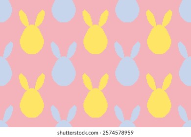 Happy easter.Egg with rabbit ears pixel seamless pattern style.Cute colorful texture embroidery,cross stich,ethnic design for spring holiday,festival,celebration,event,prin product,fabric,fashion