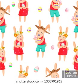 Happy easter. Rabbit. Egg. Cartoon style. Bright. Emotions. For your design