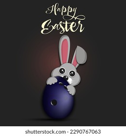 Happy Easter. Rabbit with easter egg decorated in the form of a bowling ball on an isolated background. Pattern for greeting card, banner, poster, invitation. Vector illustration