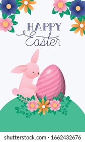 Happy easter rabbit with egg design, Spring decoration holiday greeting ornament celebration festive season tradition and festival theme Vector illustration