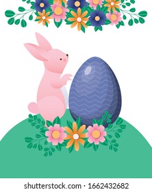 Happy easter rabbit with egg design, Spring decoration holiday greeting ornament celebration festive season tradition and festival theme Vector illustration