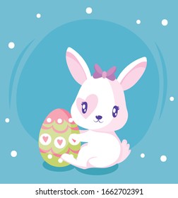 Happy easter rabbit with egg design, Spring decoration holiday greeting ornament celebration festive season tradition and festival theme Vector illustration